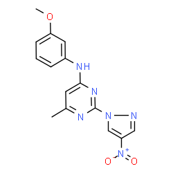 ChemSpider 2D Image | N-(3-methoxyphenyl)-6-methyl-2-(4-nitropyrazol-1-yl)pyrimidin-4-amine | C15H14N6O3