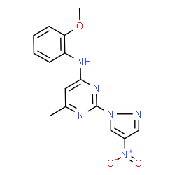 ChemSpider 2D Image | N-(2-methoxyphenyl)-6-methyl-2-(4-nitropyrazol-1-yl)pyrimidin-4-amine | C15H14N6O3