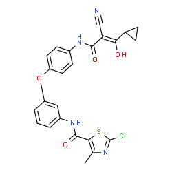 ChemSpider 2D Image | 2-Chloro-N-[3-(4-{[(2Z)-2-cyano-3-cyclopropyl-3-hydroxy-2-propenoyl]amino}phenoxy)phenyl]-4-methyl-1,3-thiazole-5-carboxamide | C24H19ClN4O4S