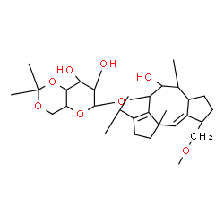 ChemSpider 2D Image | (4R,5R,6R,6aS,9S,9aE,10aR)-5-Hydroxy-3-isopropyl-9-(methoxymethyl)-6,10a-dimethyl-1,2,4,5,6,6a,7,8,9,10a-decahydrodicyclopenta[a,d][8]annulen-4-yl 4,6-O-isopropylidene-beta-D-glucopyranoside | C30H48O8