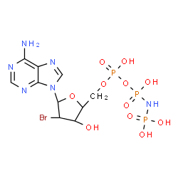 ChemSpider 2D Image | 2'-Bromo-2'-deoxy-5'-O-[(R)-hydroxy{[(R)-hydroxy(phosphonoamino)phosphoryl]oxy}phosphoryl]adenosine | C10H16BrN6O11P3