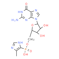 ChemSpider 2D Image | 5'-O-[(S)-Hydroxy(4-methyl-1H-imidazol-5-yl)phosphoryl]guanosine | C14H18N7O7P