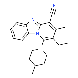 ChemSpider 2D Image | 2-Ethyl-3-methyl-1-(4-methyl-1-piperidinyl)pyrido[1,2-a]benzimidazole-4-carbonitrile | C21H24N4