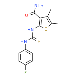 ChemSpider 2D Image | 2-{[(4-Fluorophenyl)carbamothioyl]amino}-4,5-dimethyl-3-thiophenecarboxamide | C14H14FN3OS2