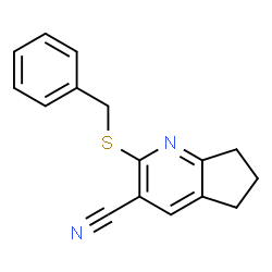 ChemSpider 2D Image | 2-(Benzylsulfanyl)-6,7-dihydro-5H-cyclopenta[b]pyridine-3-carbonitrile | C16H14N2S