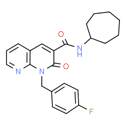 ChemSpider 2D Image | N-Cycloheptyl-1-(4-fluorobenzyl)-2-oxo-1,2-dihydro-1,8-naphthyridine-3-carboxamide | C23H24FN3O2