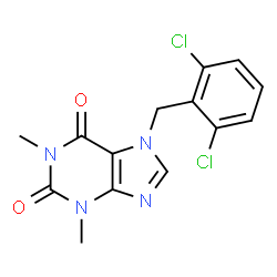 ChemSpider 2D Image | 7-(2,6-Dichlorobenzyl)-1,3-dimethyl-3,7-dihydro-1H-purine-2,6-dione | C14H12Cl2N4O2