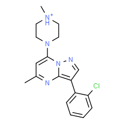 ChemSpider 2D Image | 4-[3-(2-Chlorophenyl)-5-methylpyrazolo[1,5-a]pyrimidin-7-yl]-1-methylpiperazin-1-ium | C18H21ClN5
