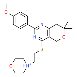 ChemSpider 2D Image | 4-(2-{[2-(4-Methoxyphenyl)-7,7-dimethyl-7,8-dihydro-5H-pyrano[4,3-d]pyrimidin-4-yl]sulfanyl}ethyl)morpholin-4-ium | C22H30N3O3S
