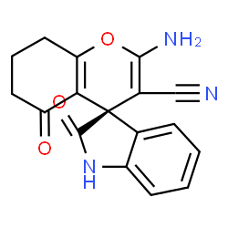 ChemSpider 2D Image | (4R)-2-Amino-2',5-dioxo-1',2',5,6,7,8-hexahydrospiro[chromene-4,3'-indole]-3-carbonitrile | C17H13N3O3