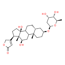 ChemSpider 2D Image | (3beta,5beta,8xi,9xi,12beta)-3-[(2,6-Dideoxy-beta-D-ribo-hexopyranosyl)oxy]-12,14-dihydroxycard-20(22)-enolide | C29H44O8