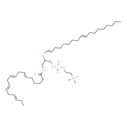 ChemSpider 2D Image | 2-[(1E,9E)-1,9-Octadecadien-1-yloxy]-3-[(6E,9E,12E,15E)-6,9,12,15-octadecatetraenoyloxy]propyl 2-(trimethylammonio)ethyl phosphate | C44H78NO7P