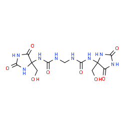 ChemSpider 2D Image | 1,1'-Methylenebis{3-[4-(hydroxymethyl)-2,5-dioxo-4-imidazolidinyl]urea} | C11H16N8O8
