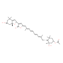 ChemSpider 2D Image | (1S,3R)-3-Hydroxy-4-[(3E,5E,7E,9E,11Z)-11-{4-[(6S,7aR)-6-hydroxy-4,4,7a-trimethyl-2,4,5,6,7,7a-hexahydro-1-benzofuran-2-yl]-5-oxo-2(5H)-furanylidene}-3,10-dimethyl-1,3,5,7,9-undecapentaen-1-ylidene]-3
,5,5-trimethylcyclohexyl acetate | C39H50O7