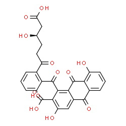 ChemSpider 2D Image | 1-{2-[(4R)-5-Carboxy-4-hydroxypentanoyl]-6-hydroxybenzoyl}-3,8-dihydroxy-9,10-dioxo-9,10-dihydro-2-anthracenecarboxylic acid | C28H20O12
