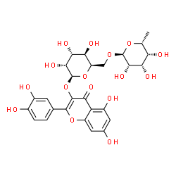 ChemSpider 2D Image | 2-(3,4-Dihydroxyphenyl)-5,7-dihydroxy-4-oxo-4H-chromen-3-yl 6-O-(6-deoxy-alpha-D-talopyranosyl)-beta-D-gulopyranoside | C27H30O16