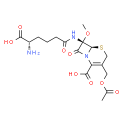 ChemSpider 2D Image | (6R,7S)-3-(Acetoxymethyl)-7-{[(5S)-5-amino-5-carboxypentanoyl]amino}-7-methoxy-8-oxo-5-thia-1-azabicyclo[4.2.0]oct-2-ene-2-carboxylic acid | C17H23N3O9S