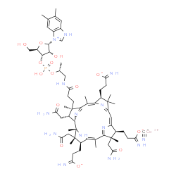ChemSpider 2D Image | cobaltic;3-[(1R,2S,3S,4Z,7S,8S,9Z,13S,14Z,17R,18R,19S)-2,7,18-tris(2-amino-2-oxo-ethyl)-17-[3-[[(2R)-2-[[(2R,3S,4R,5S)-5-(5,6-dimethyl-3H-benzimidazol-1-ium-1-yl)-4-hydroxy-2-(hydroxymethyl)tetrahydrofuran-3-yl]oxy-hydroxy-phosphoryl]oxypropyl]amino]-3-oxo-propyl]-3,13-bis(3-imino-3-oxido-propyl)-1,2,5,7,12,12,15,17-octamethyl-3,8,13,18,19,21-hexahydrocorrin-8-yl]propanimidate;cyanide | C63H88CoN14O14P