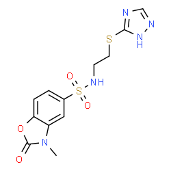 ChemSpider 2D Image | 3-Methyl-2-oxo-N-[2-(1H-1,2,4-triazol-5-ylsulfanyl)ethyl]-2,3-dihydro-1,3-benzoxazole-5-sulfonamide | C12H13N5O4S2