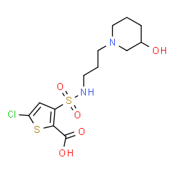 ChemSpider 2D Image | 5-Chloro-3-{[3-(3-hydroxy-1-piperidinyl)propyl]sulfamoyl}-2-thiophenecarboxylic acid | C13H19ClN2O5S2