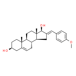 ChemSpider 2D Image | (3beta,16E,17beta)-16-(4-Methoxybenzylidene)androst-5-ene-3,17-diol | C27H36O3