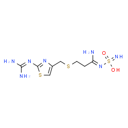 ChemSpider 2D Image | N-{(1Z)-1-Amino-3-[({2-[(diaminomethylene)amino]-1,3-thiazol-4-yl}methyl)sulfanyl]propylidene}sulfamimidic acid | C8H15N7O2S3