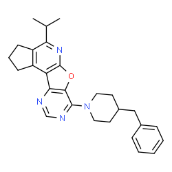 ChemSpider 2D Image | 7-(4-Benzyl-1-piperidinyl)-4-isopropyl-2,3-dihydro-1H-cyclopenta[4',5']pyrido[3',2':4,5]furo[3,2-d]pyrimidine | C27H30N4O