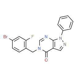 ChemSpider 2D Image | 5-(4-Bromo-2-fluorobenzyl)-1-phenyl-1,5-dihydro-4H-pyrazolo[3,4-d]pyrimidin-4-one | C18H12BrFN4O