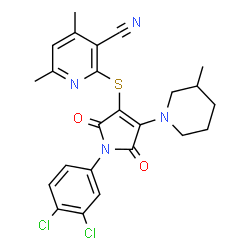 ChemSpider 2D Image | 2-{[1-(3,4-Dichlorophenyl)-4-(3-methyl-1-piperidinyl)-2,5-dioxo-2,5-dihydro-1H-pyrrol-3-yl]sulfanyl}-4,6-dimethylnicotinonitrile | C24H22Cl2N4O2S