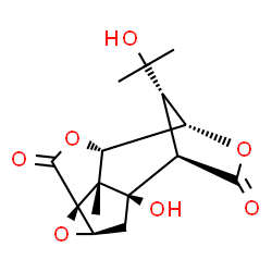ChemSpider 2D Image | (1R,3R,5S,8S,9S,12R,13R,14S)-1-Hydroxy-14-(2-hydroxy-2-propanyl)-13-methyl-4,7,10-trioxapentacyclo[6.4.1.1~9,12~.0~3,5~.0~5,13~]tetradecane-6,11-dione | C15H18O7