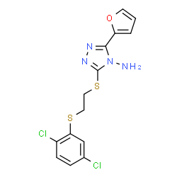 ChemSpider 2D Image | 3-({2-[(2,5-Dichlorophenyl)sulfanyl]ethyl}sulfanyl)-5-(2-furyl)-4H-1,2,4-triazol-4-amine | C14H12Cl2N4OS2