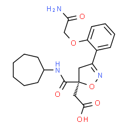 ChemSpider 2D Image | [(5S)-3-[2-(2-Amino-2-oxoethoxy)phenyl]-5-(cycloheptylcarbamoyl)-4,5-dihydro-1,2-oxazol-5-yl]acetic acid | C21H27N3O6