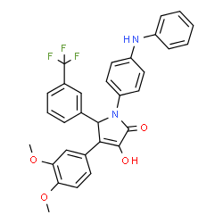 ChemSpider 2D Image | 1-(4-Anilinophenyl)-4-(3,4-dimethoxyphenyl)-3-hydroxy-5-[3-(trifluoromethyl)phenyl]-1,5-dihydro-2H-pyrrol-2-one | C31H25F3N2O4