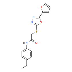 ChemSpider 2D Image | N-(4-Ethylphenyl)-2-{[5-(2-furyl)-1,3,4-oxadiazol-2-yl]sulfanyl}acetamide | C16H15N3O3S