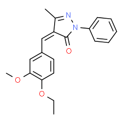 ChemSpider 2D Image | 2-Pyrazolin-5-one, 4-(4-ethoxy-3-methoxybenzylidene)-3-methyl-1-phenyl- | C20H20N2O3