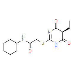 ChemSpider 2D Image | N-Cyclohexyl-2-{[(5S)-5-ethyl-4,6-dioxo-1,4,5,6-tetrahydro-2-pyrimidinyl]sulfanyl}acetamide | C14H21N3O3S