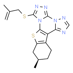ChemSpider 2D Image | (11R)-11-Methyl-7-[(2-methyl-2-propen-1-yl)sulfanyl]-10,11,12,13-tetrahydro[1]benzothieno[3,2-e]bis[1,2,4]triazolo[4,3-a:1',5'-c]pyrimidine | C17H18N6S2