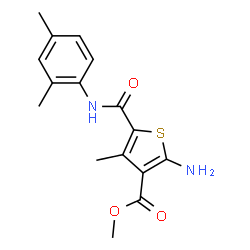 ChemSpider 2D Image | Methyl 2-amino-5-[(2,4-dimethylphenyl)carbamoyl]-4-methyl-3-thiophenecarboxylate | C16H18N2O3S