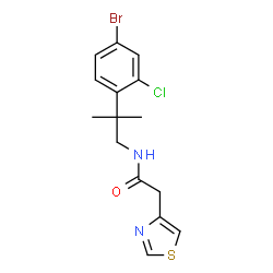 ChemSpider 2D Image | N-[2-(4-Bromo-2-chlorophenyl)-2-methylpropyl]-2-(1,3-thiazol-4-yl)acetamide | C15H16BrClN2OS
