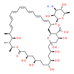 ChemSpider 2D Image | (1R,3S,5R,6R,9R,11R,15S,16R,17R,18S,19E,21E,23E,25Z,27E,29E,31E,33R,35S,36R,37S)-33-[(3-Amino-3,6-dideoxy-beta-D-mannopyranosyl)oxy]-1,3,5,6,9,11,17,37-octahydroxy-15,16,18-trimethyl-13-oxo-14,39-diox
abicyclo[33.3.1]nonatriaconta-19,21,23,25,27,29,31-heptaene-36-carboxylic acid | C47H73NO17