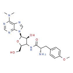 ChemSpider 2D Image | (2S)-2-Amino-N-[(2S,4S,5R)-5-[6-(dimethylamino)-9H-purin-9-yl]-4-hydroxy-2-(hydroxymethyl)tetrahydro-3-furanyl]-3-(4-methoxyphenyl)propanamide (non-preferred name) | C22H29N7O5