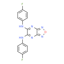 ChemSpider 2D Image | N,N'-Bis(4-fluorophenyl)[1,2,5]oxadiazolo[3,4-b]pyrazine-5,6-diamine | C16H10F2N6O