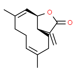 ChemSpider 2D Image | (3aR,6Z,10Z,11aR)-6,10-Dimethyl-3-methylene-3a,4,5,8,9,11a-hexahydrocyclodeca[b]furan-2(3H)-one | C15H20O2
