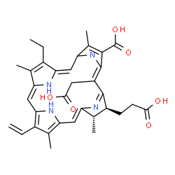 ChemSpider 2D Image | (17S,18S)-18-(2-Carboxyethyl)-20-(carboxymethyl)-7-ethyl-3,8,13,17-tetramethyl-12-vinyl-17,18-dihydro-2-porphyrincarboxylic acid | C34H36N4O6