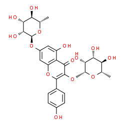 ChemSpider 2D Image | 3-[(6-Deoxy-beta-L-mannopyranosyl)oxy]-5-hydroxy-2-(4-hydroxyphenyl)-4-oxo-4H-chromen-7-yl 6-deoxy-alpha-L-mannopyranoside | C27H30O14