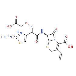 ChemSpider 2D Image | (6R,7R)-7-({(2E)-2-[2-(~15~N)Amino(2-~13~C,~15~N)-1,3-thiazol-4-yl]-2-[(carboxymethoxy)imino]acetyl}amino)-8-oxo-3-vinyl-5-thia-1-azabicyclo[4.2.0]oct-2-ene-2-carboxylic acid | C1513CH15N315N2O7S2