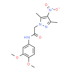 ChemSpider 2D Image | N-(3,4-Dimethoxyphenyl)-2-(3,5-dimethyl-4-nitro-1H-pyrazol-1-yl)acetamide | C15H18N4O5