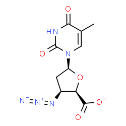 ChemSpider 2D Image | 1-(3-Azido-2,3-dideoxy-beta-L-threo-pentofuranosyluronosyl)-5-methyl-2,4(1H,3H)-pyrimidinedione | C10H10N5O5