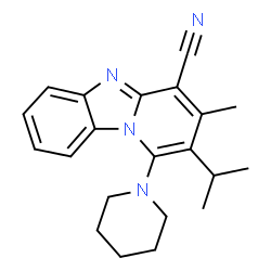 ChemSpider 2D Image | 2-Isopropyl-3-methyl-1-(1-piperidinyl)pyrido[1,2-a]benzimidazole-4-carbonitrile | C21H24N4