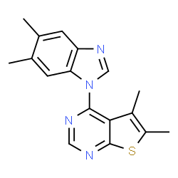 ChemSpider 2D Image | 4-(5,6-Dimethyl-1H-benzimidazol-1-yl)-5,6-dimethylthieno[2,3-d]pyrimidine | C17H16N4S